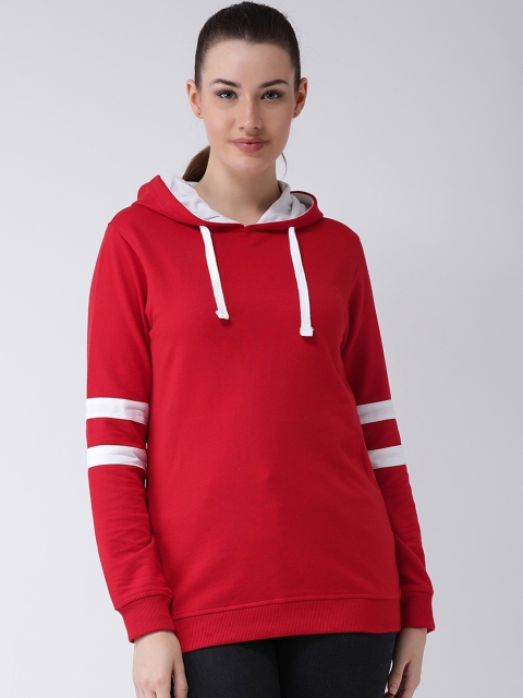 

Club York Women Red Solid Hooded Longline Pullover Sweatshirt