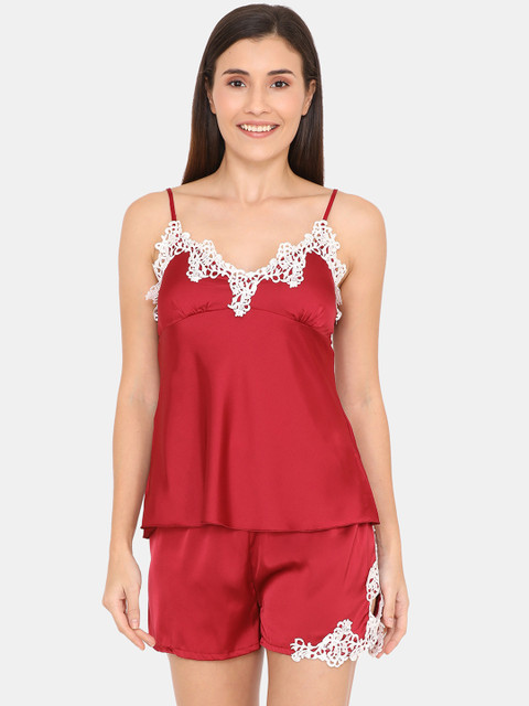 

Zivame Women Red Solid Night suit