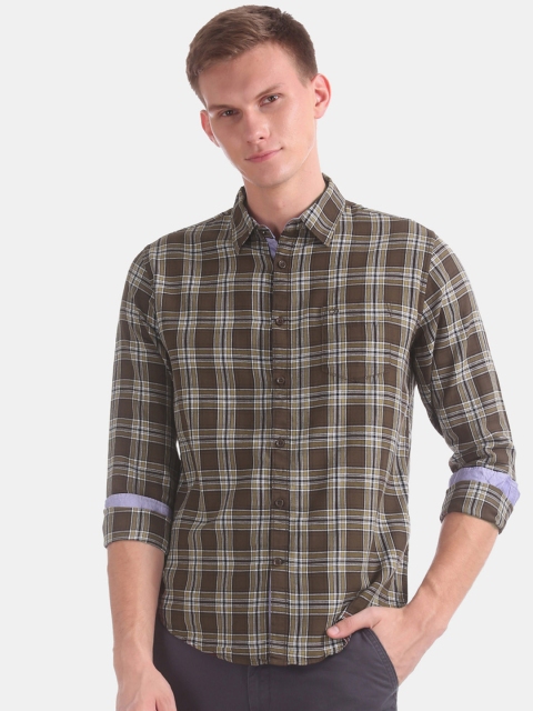 

Ruggers Men Brown Slim Fit Checked Casual Shirt