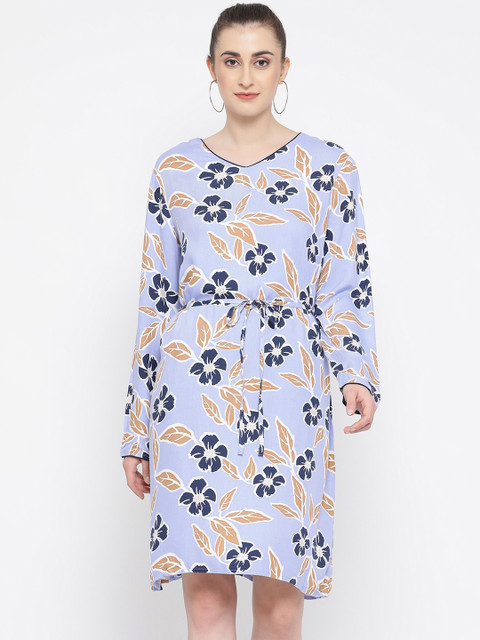 

Oxolloxo Women Blue Floral Print A-Line Dress