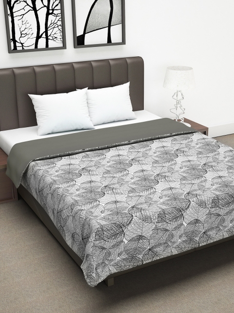 Divine Casa Grey & Black Floral AC Room 110 GSM Double Bed Reversible Dohar