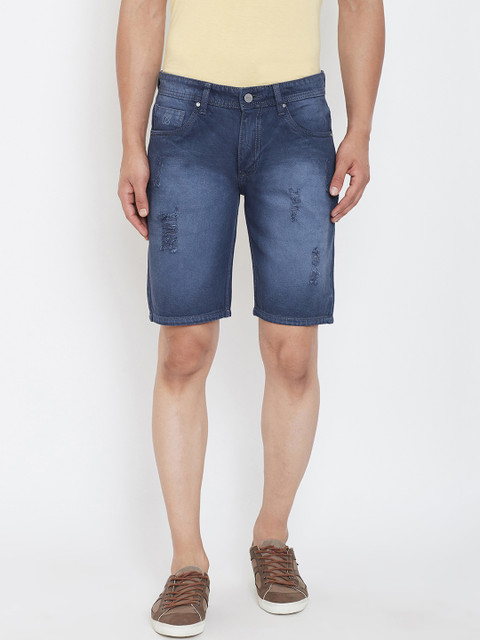 

KROSSSTITCH Men Blue Washed Distressed Regular Fit Denim Shorts