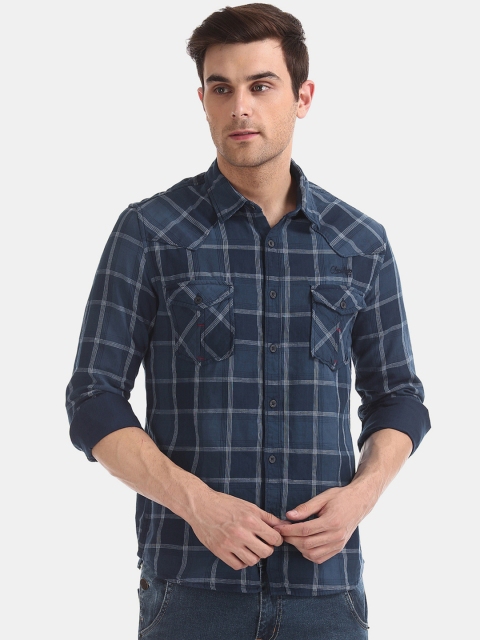

Cherokee Men Navy Blue Regular Fit Checked Casual Shirt