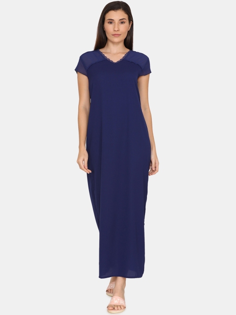 

Zivame Navy Blue & Navy Blue Solid Nightdress