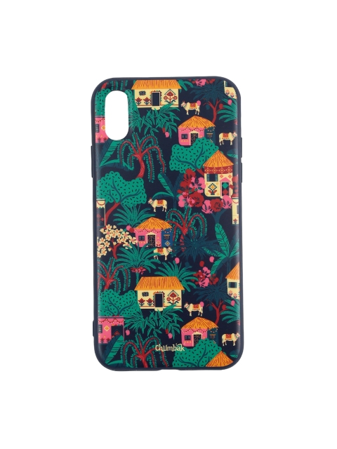 

Chumbak Navy Blue & Green Printed iPhone XR Mobile Case Cover