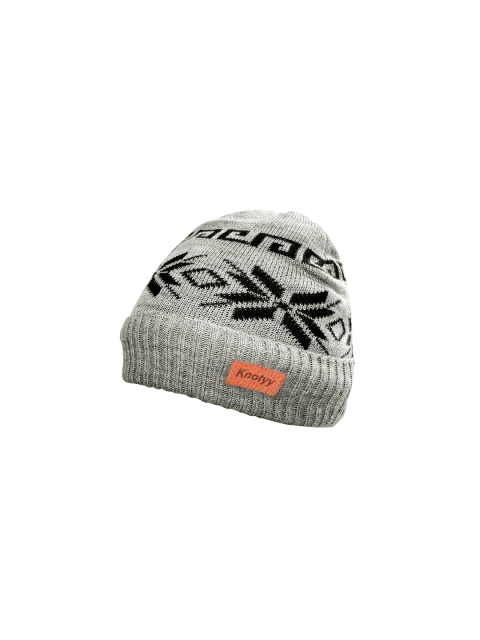 

Knotyy Men Grey & Black Self Design Woolen Beanie