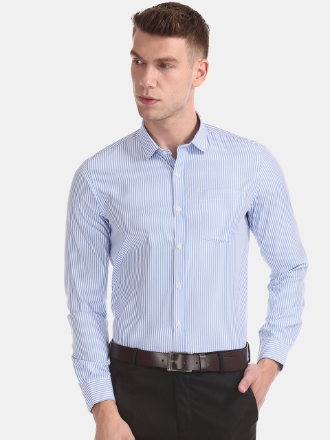 

Excalibur Men Blue & White Regular Fit Striped Formal Shirt