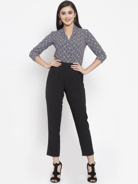 

Magnetic Designs Women Black & White Geometric Printed Jacket Style Jumpsuit