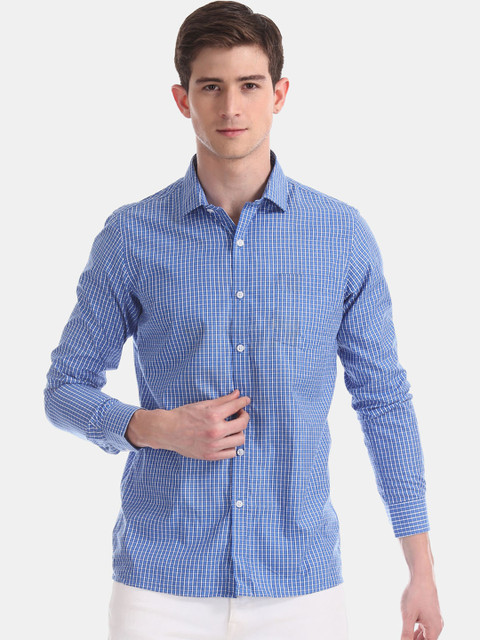

Excalibur Men Blue & White Regular Fit Checked Semiformal Shirt