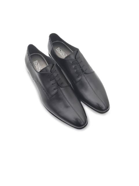 

ROSSO BRUNELLO Men Black Solid Leather Formal Derbys