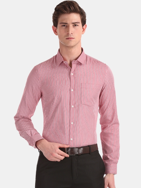 

Excalibur Men Red Regular Fit Striped Formal Shirt