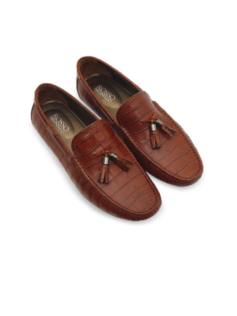 

ROSSO BRUNELLO Men Tan Brown Textured Leather Formal Loafers