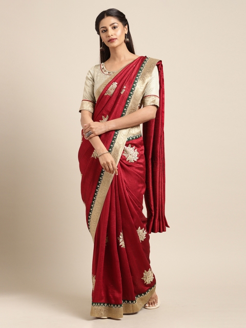 

Mitera Maroon & Golden Poly Chiffon Embroidered Saree