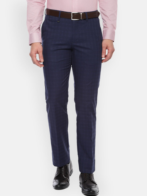 

Van Heusen Men Navy Blue Slim Fit Self Design Formal Trousers