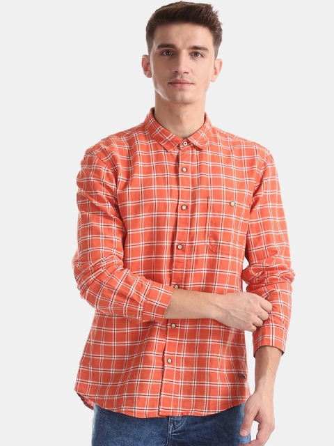 

Cherokee Men Orange & Off-White Regular Fit Checked Casual Shirt
