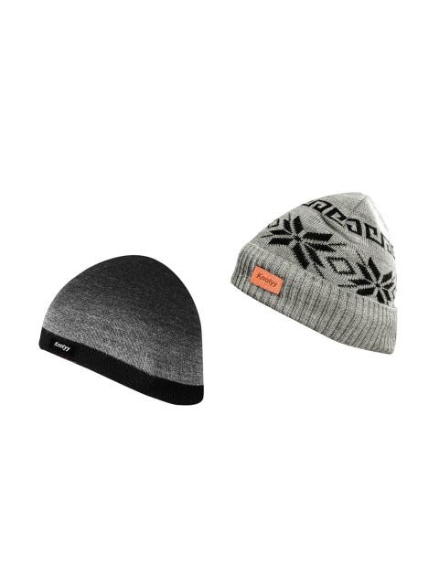 

Knotyy Men Pack Of 2 Multicoloured Self Design Woolen Beanie, Multi