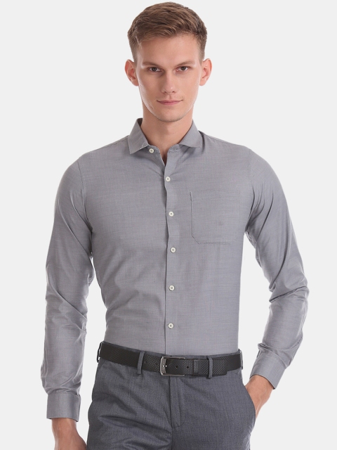 Excalibur Men Grey Slim Fit Solid Formal Shirt