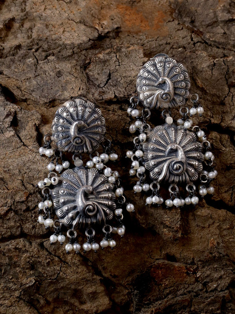 

ADORN by Nikita Ladiwala 92.5 % Sterling Silver Handcrafted Peacock Shaped Drop Earrings