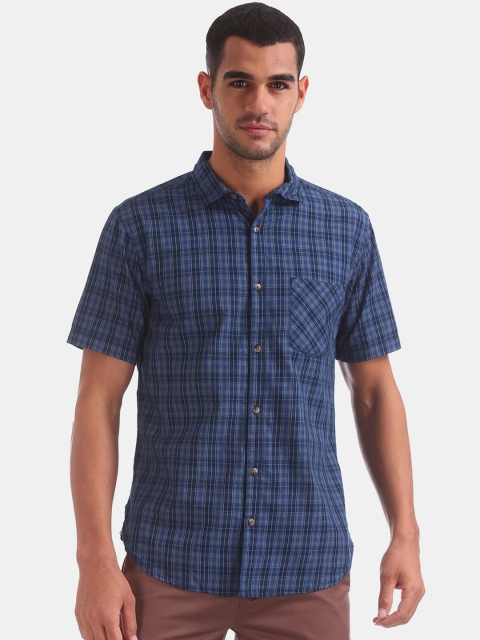 

Ruggers Men Blue Regular Fit Checked Casual Shirt