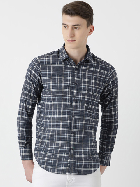 

Monte Carlo Men Grey Slim Fit Checked Casual Shirt