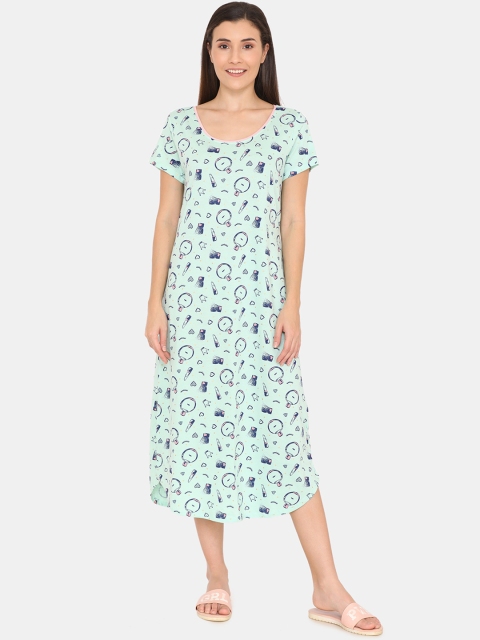 

Zivame Green & Navy Blue Printed Nightdress