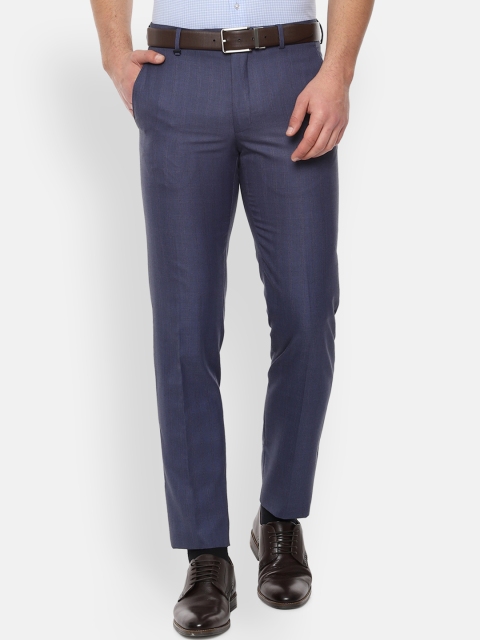 

Van Heusen Men Navy Blue Slim Fit Checked Formal Trousers