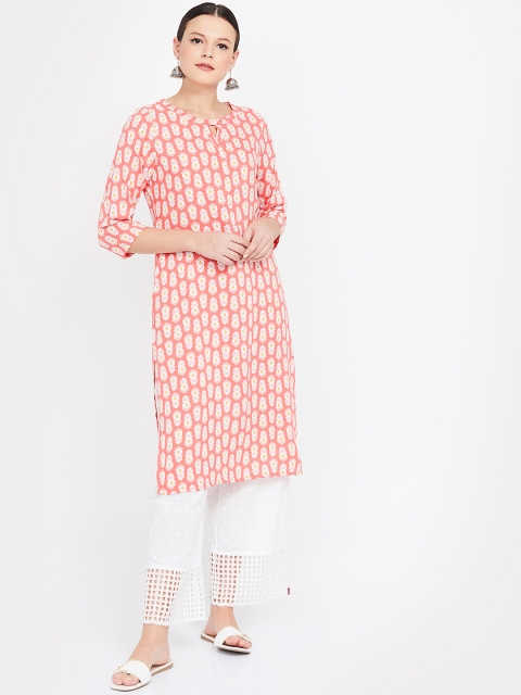 

Melange by Lifestyle Women Peach-Coloured Printed Straight Kurta