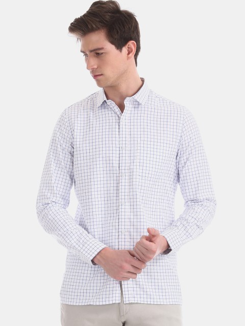 

Excalibur Men White & Blue Regular Fit Checked Formal Shirt