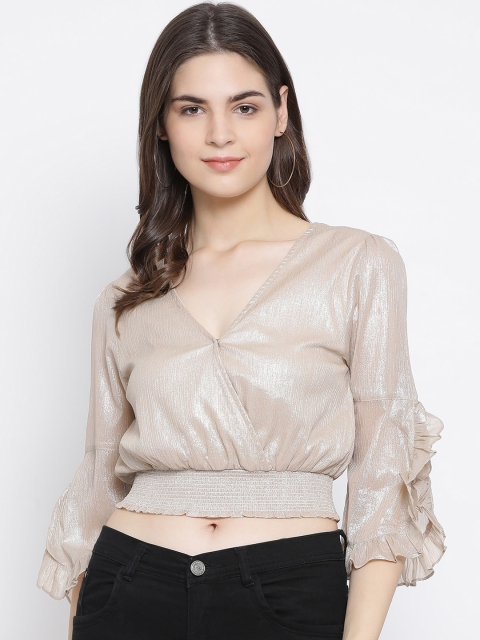 

Oxolloxo Women Gold-Toned Self Design Blouson Top