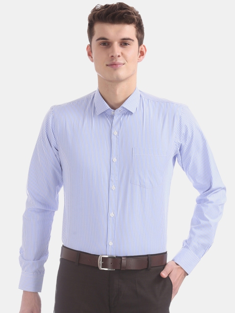 

Excalibur Men Blue & White Regular Fit Striped Semiformal Shirt