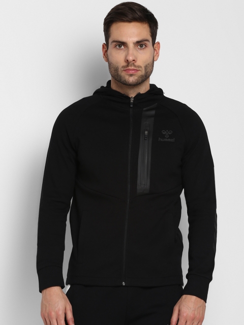 

hummel Men Black Solid Hooded Sweatshirt