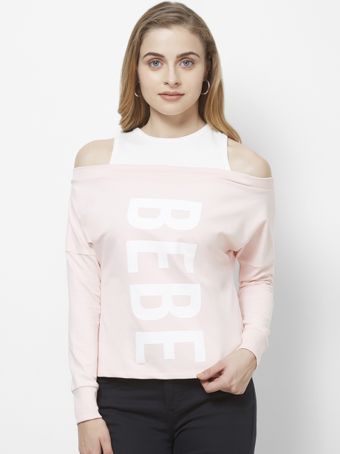 

bebe Women Pink & White Printed Pullover Sweatshirt