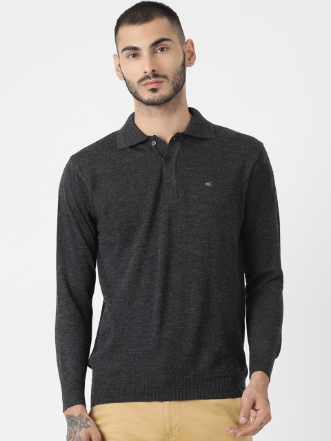 

Monte Carlo Men Charcoal Grey Solid Woolen Polo Collar T-shirt