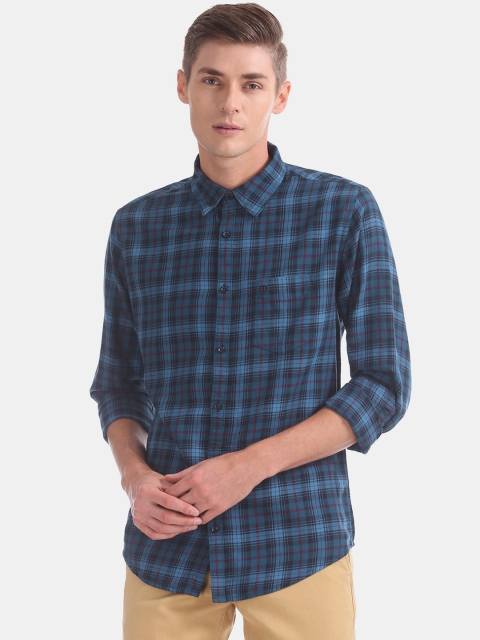 

Ruggers Men Blue Slim Fit Checked Casual Shirt