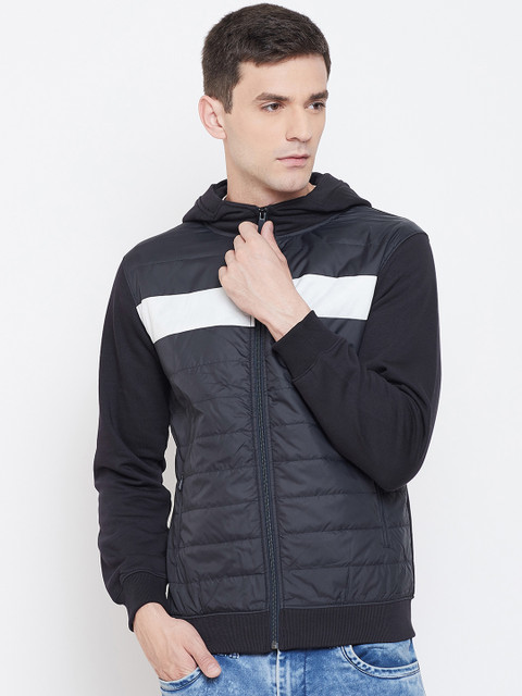 

Octave Men Navy Blue & White Solid Hooded Sweatshirt