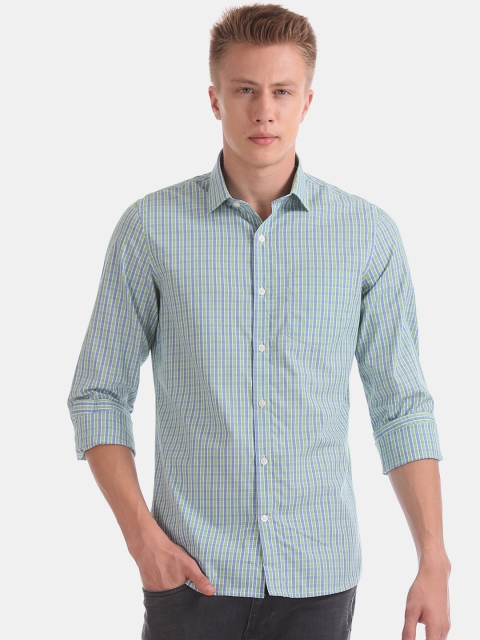 

Excalibur Men Green Slim Fit Checked Casual Shirt