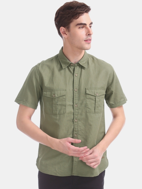 

Cherokee Men Olive Green Regular Fit Solid Casual Shirt