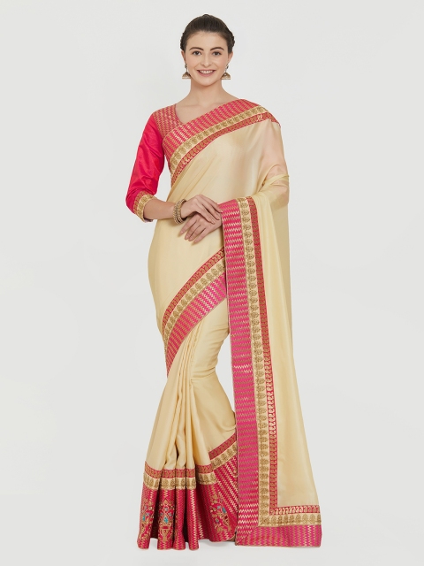 

Mitera Beige Solid Poly Silk Saree