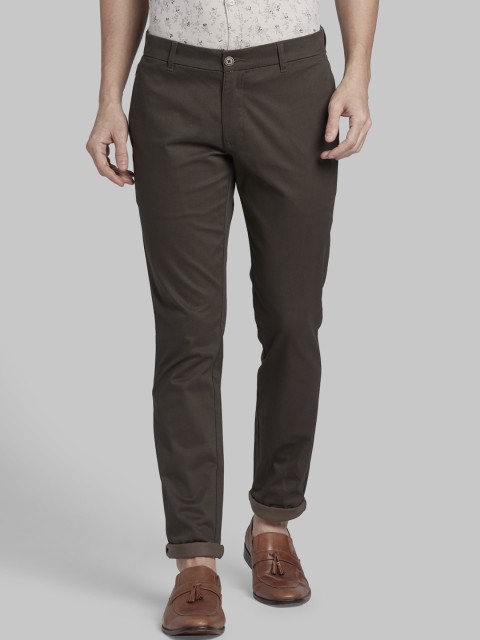 

Parx Men Olive Green Slim Fit Self Design Regular Trousers