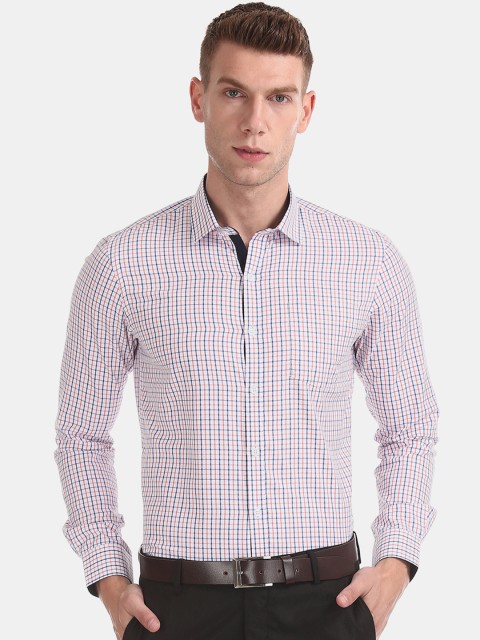 

Excalibur Men White & Orange Regular Fit Checked Formal Shirt