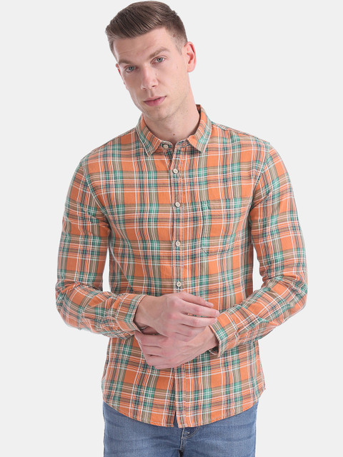 

Cherokee Men Orange & Blue Regular Fit Checked Casual Shirt