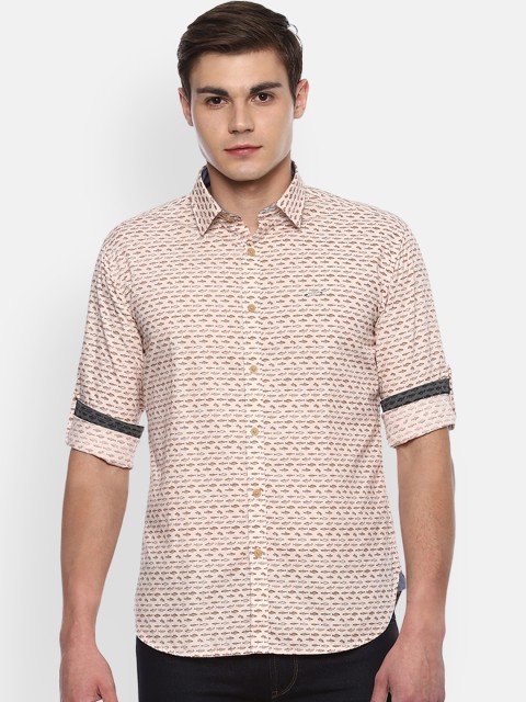 

V Dot Men Peach-Coloured Slim Fit Printed Casual Shirt