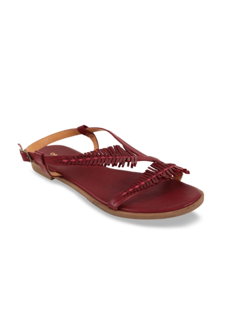 

Chumbak Women Maroon Comfort Sandals With Fringed Detailing