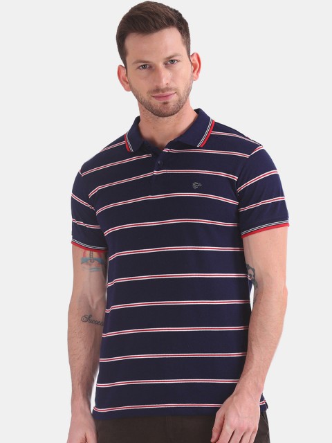

Ruggers Men Navy Blue & Red Striped Polo Collar T-shirt