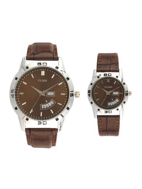 

FLUID Unisex Brown Leather His and Her Couple Analogue Watches FL-779PR-BR01