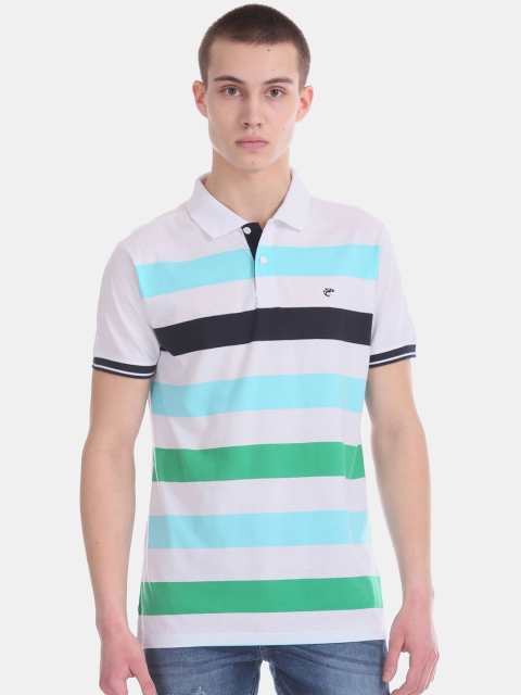 

Ruggers Men Blue & White Striped Polo Collar T-shirt