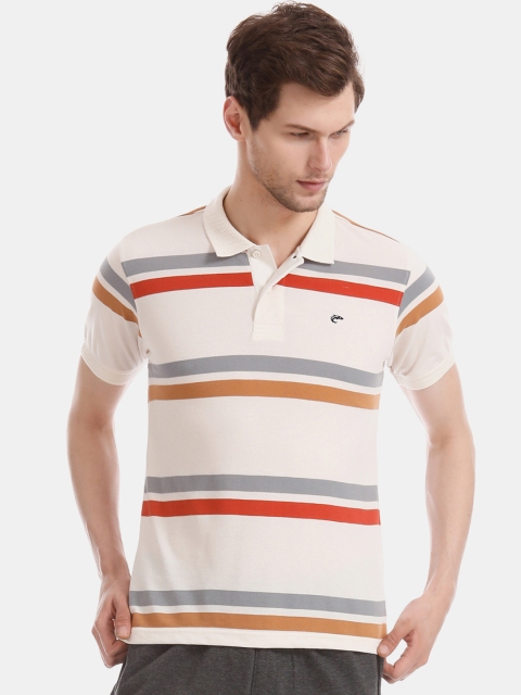 

Ruggers Men Off-White & Red Striped Polo Collar T-shirt