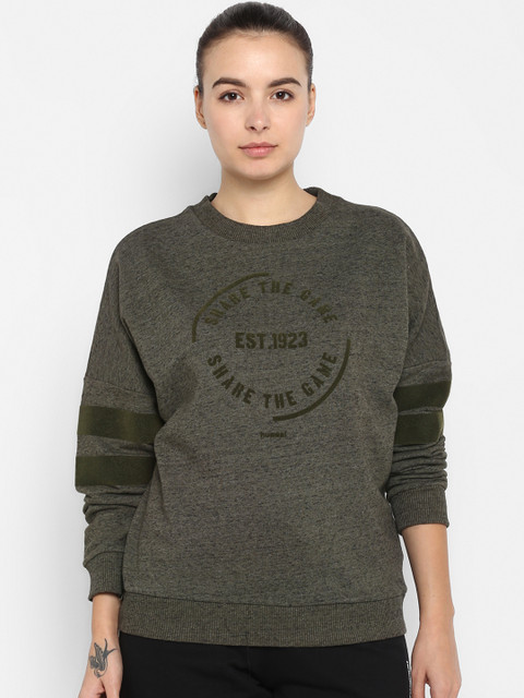 

hummel Women Grey & Olive Green Printed Sweatshirt