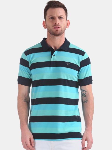 

Ruggers Men Blue Striped Polo Collar T-shirt
