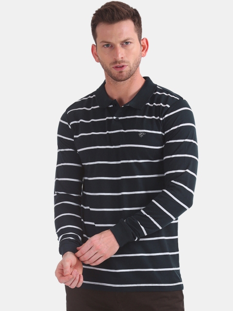 

Ruggers Men Navy Blue & White Striped Polo Collar T-shirt